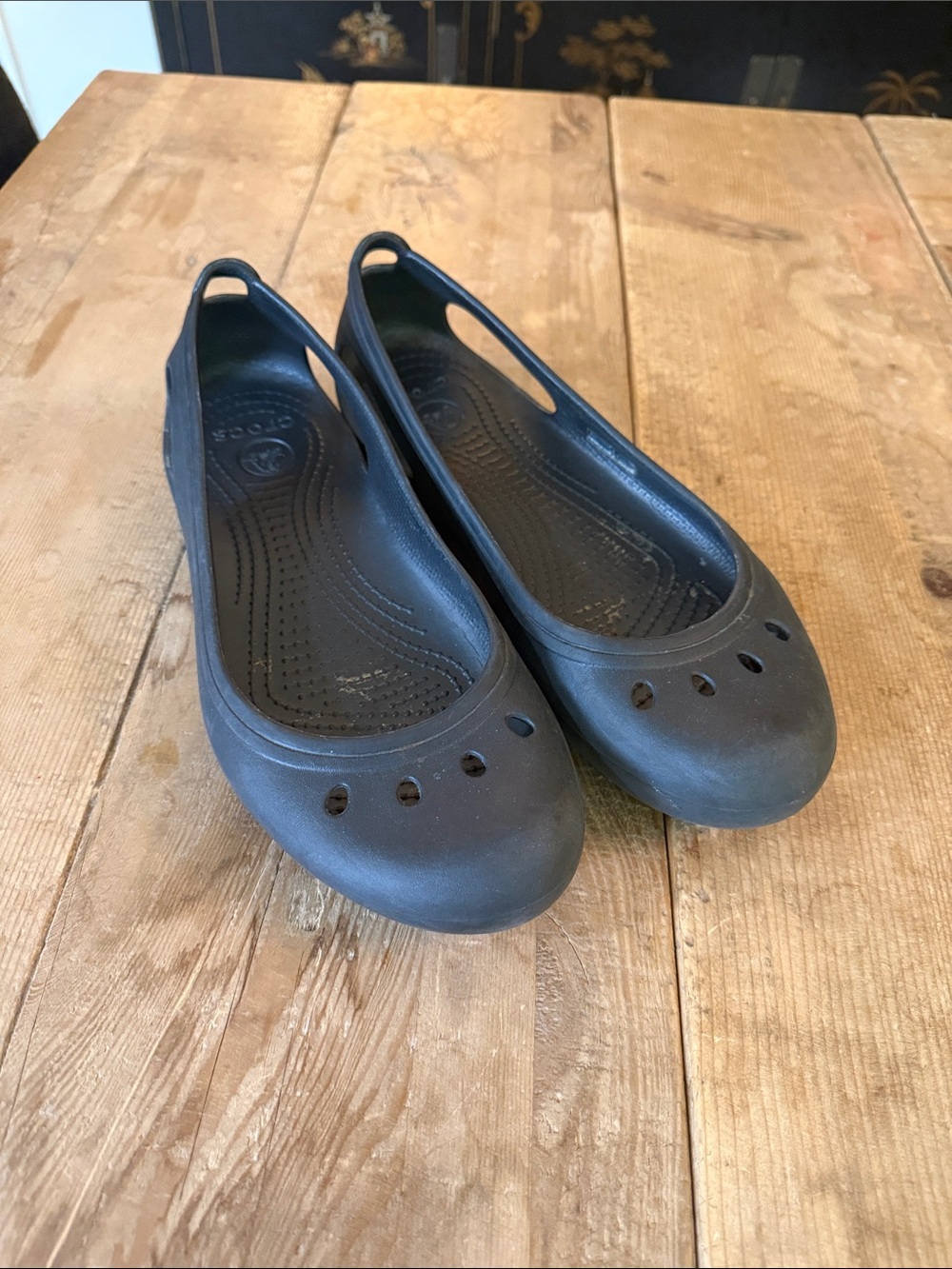 CROCS Women's Black Slip-On Ballet Flats with Heel Loop